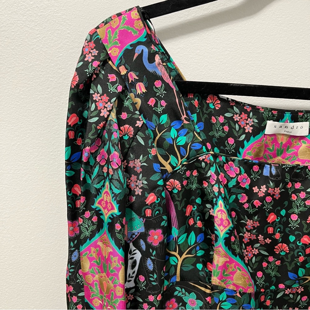 SANDRO PARIS IVEA BLACK PRINTED SILK TOP\ XS - Picture 4 of 13